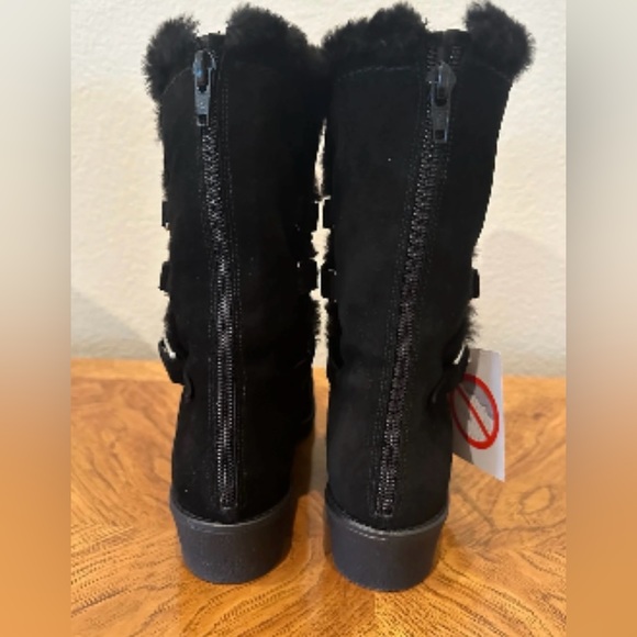 EUC!Stuart Weitzman Suede Mid-calf Boots Size 7.5 Black Fur Lining & Gum Soles - Picture 12 of 14
